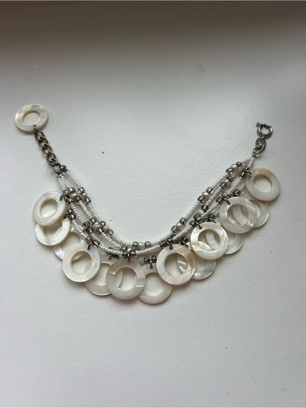 Handmade White Mother-of-Pearl Multi-Row Statement Bracelet